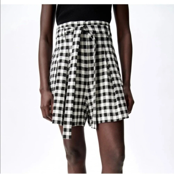 Zara NWT‎ black and white linen blend Shorts SZ M. No Flaws C0097 - Picture 1 of 13